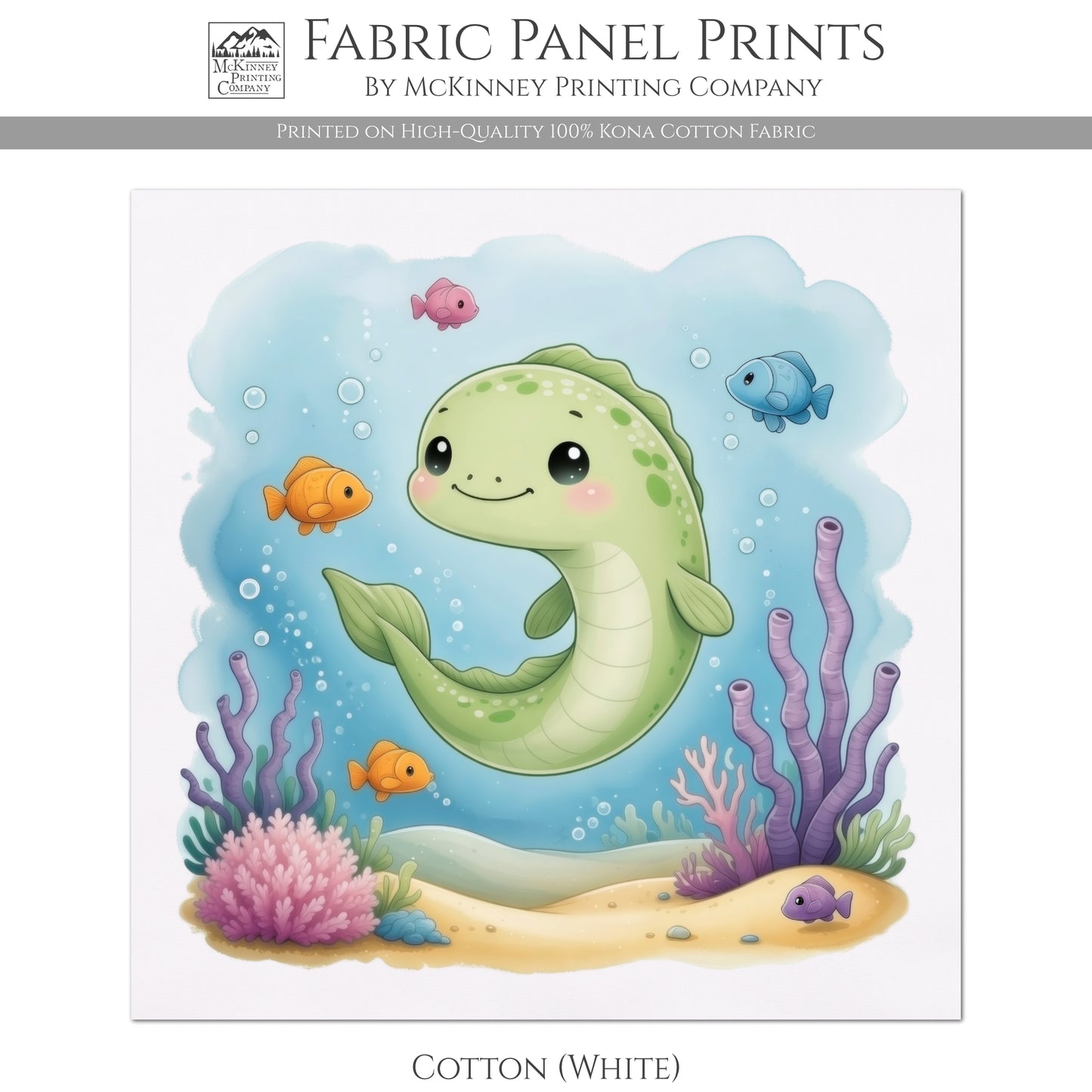 Eel - Ocean Fabric, Baby Fabric Panels, Sea, Boy, Blanket, Nursery Décor, Quilt Block, Cotton, Quilting