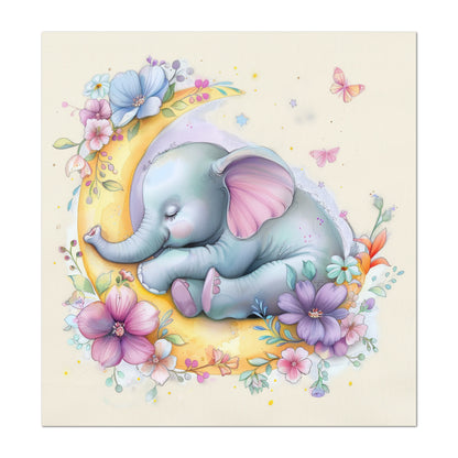 Elephant Fabric - Baby Fabric Panels, Moon, Floral, Canvas, Shower Gift, Nursery Décor, Quilt Block, Cotton, Quilting