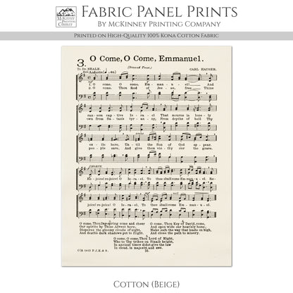 Emmanuel - Christian Fabric, Religious, Hymn Wall Art, Vintage Sheet Music, Choral, Piano, Quilting, Quilt, Cotton, Sewing, Cotton
