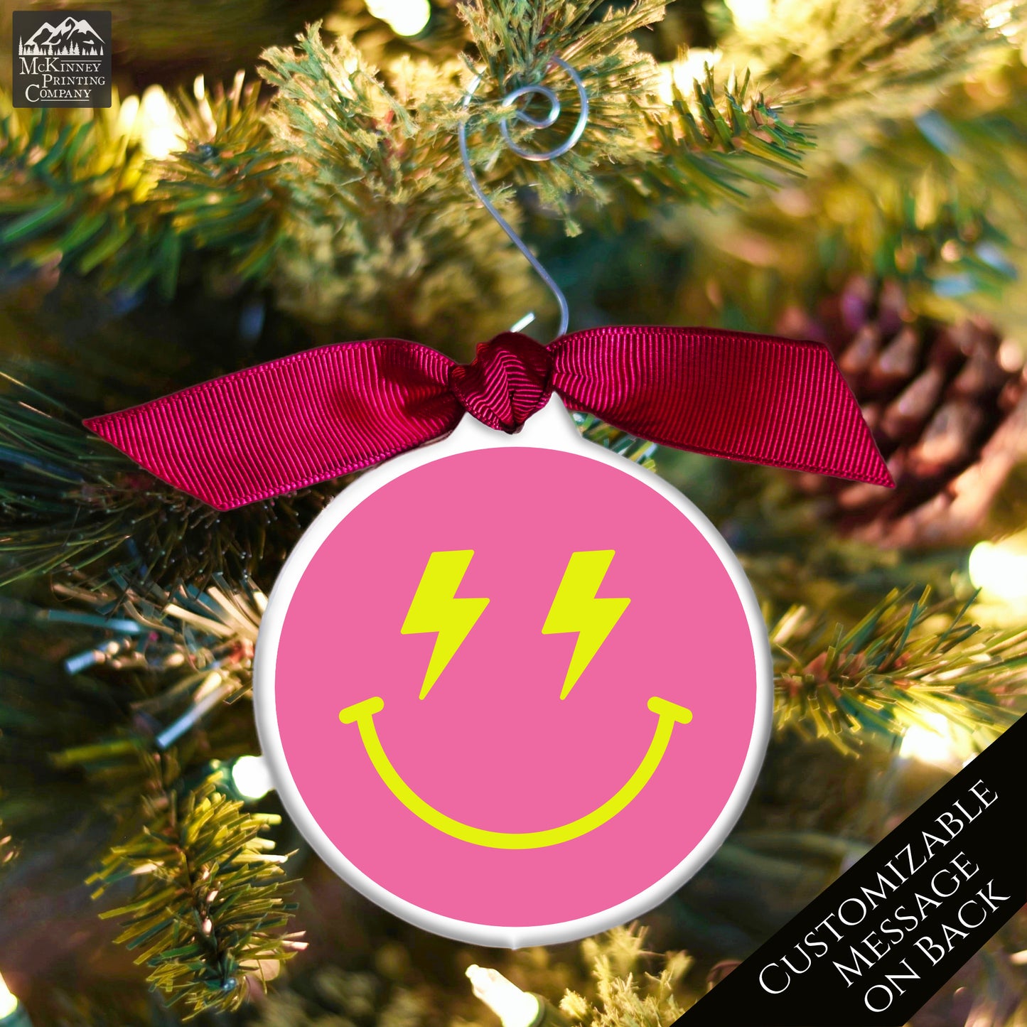 Emoji Christmas - Ornament, Smiley Face, Lightning, Happy, Preppy