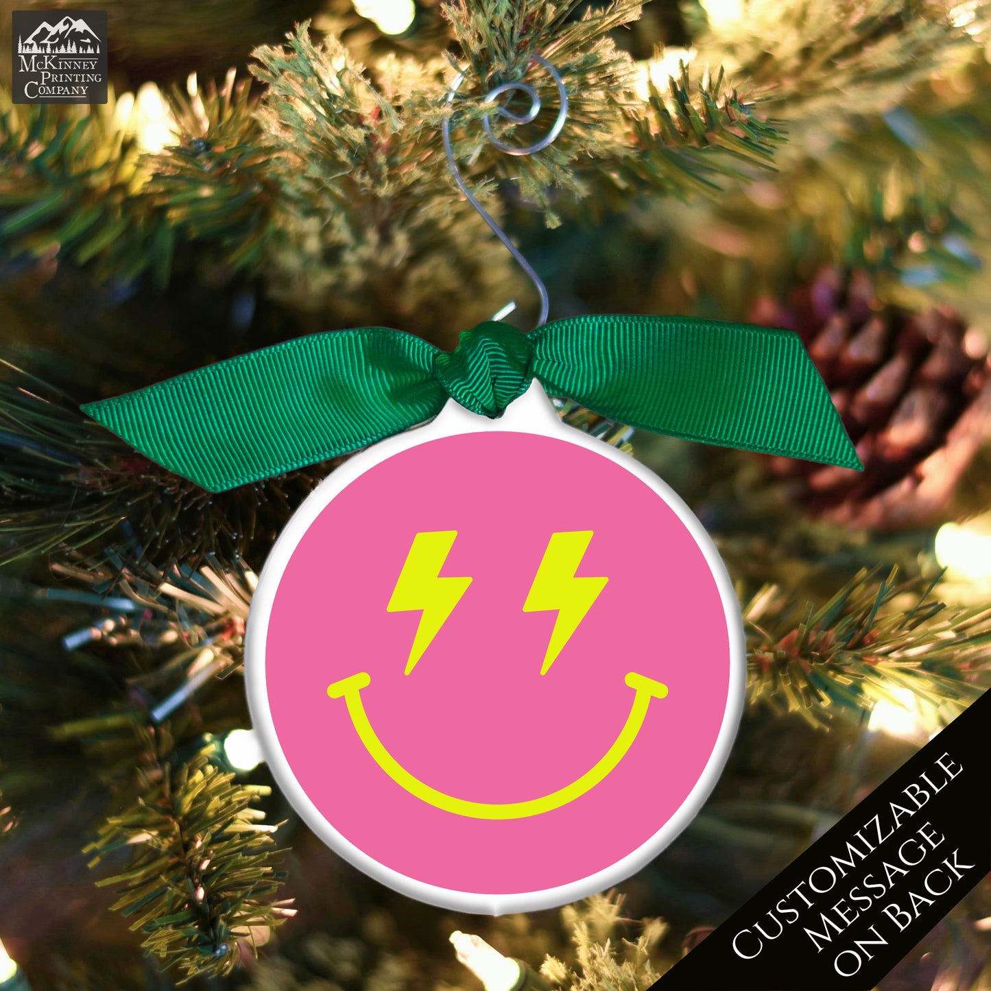 Emoji Christmas - Ornament, Smiley Face, Lightning, Happy, Preppy