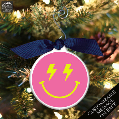 Emoji Christmas - Ornament, Smiley Face, Lightning, Happy, Preppy