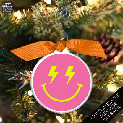 Emoji Christmas - Ornament, Smiley Face, Lightning, Happy, Preppy