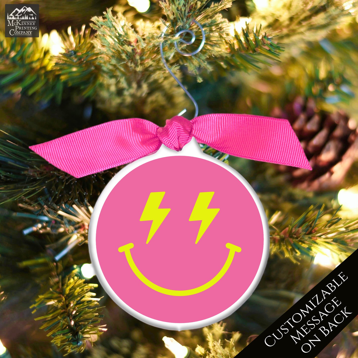Emoji Christmas - Ornament, Smiley Face, Lightning, Happy, Preppy