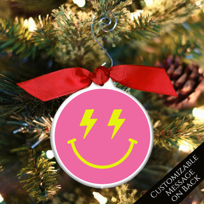 Emoji Christmas - Ornament, Smiley Face, Lightning, Happy, Preppy