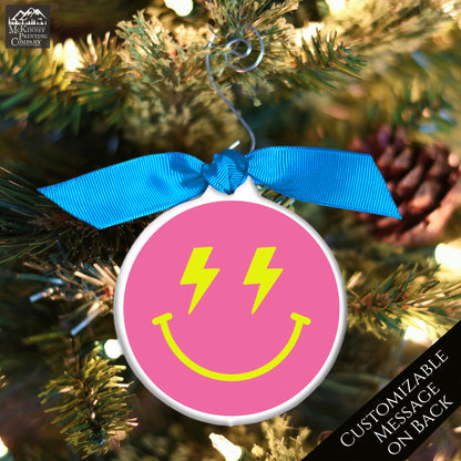 Emoji Christmas - Ornament, Smiley Face, Lightning, Happy, Preppy