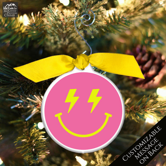 Emoji Christmas - Ornament, Smiley Face, Lightning, Happy, Preppy