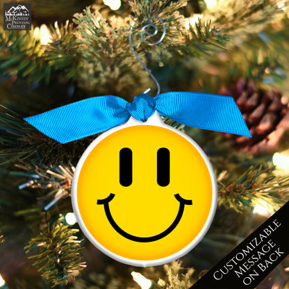 Emoji Christmas - Ornament, Smiley Face, Yellow, Funny, Cute