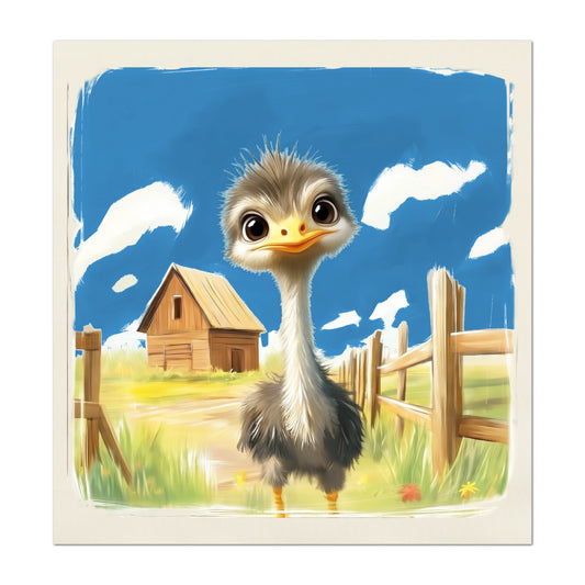 Farm Animal Fabric - Ostrich, Emu, Baby Fabric Panels, Cotton, Nursery Décor, Infant, Quilt Block, Wall Art, Quilting, Sewing