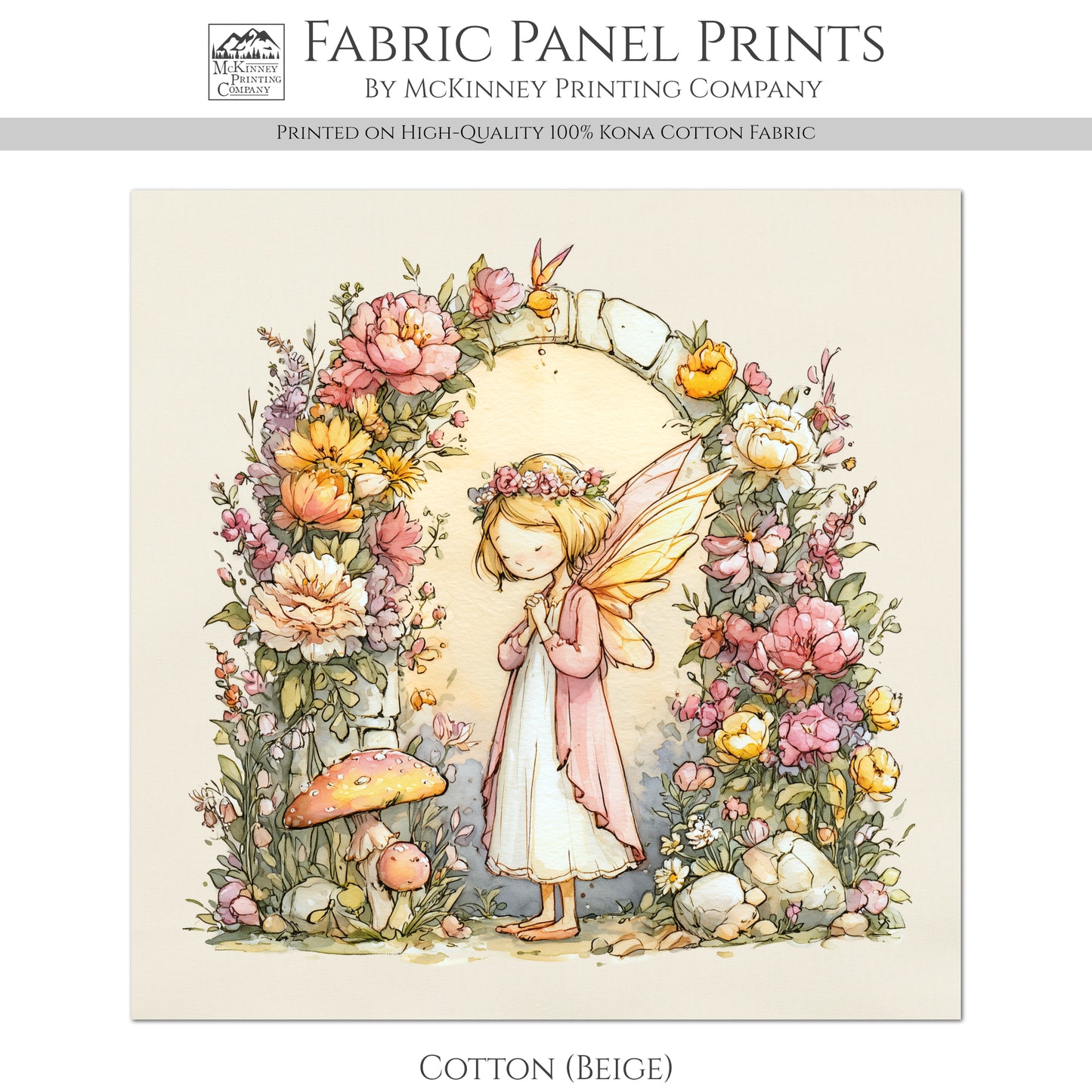 Fairy Fabric - Fantasy, Castle, Cotton, Girl, Floral, Baby Fabric Panels, Nursery Décor, Quilt Block, Quilting