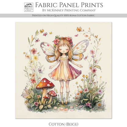 Fairy Fabric - Fantasy, Fairy Tale Painting, Castle, Cotton, Girl, Floral, Baby Fabric Panels, Nursery Décor, Quilt Block, Quilting