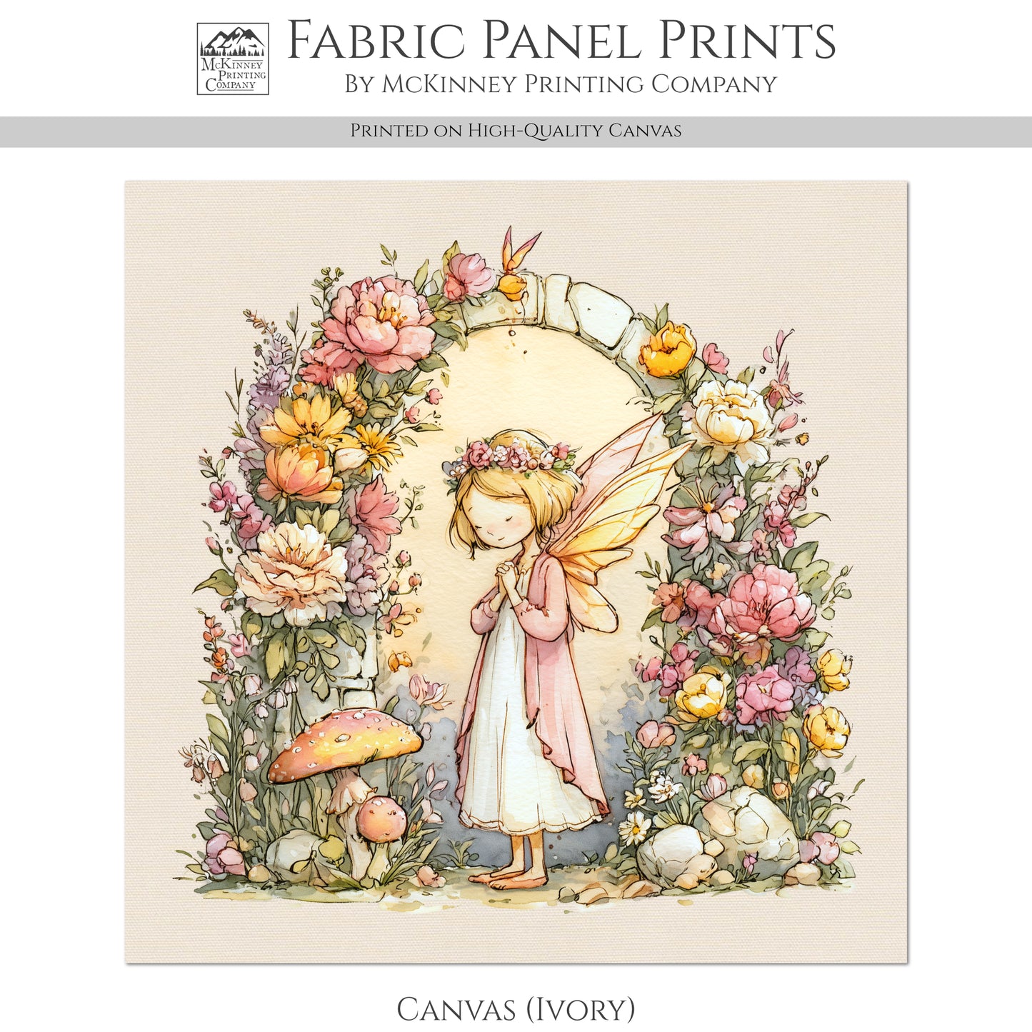 Fairy Fabric - Fantasy, Castle, Cotton, Girl, Floral, Baby Fabric Panels, Nursery Décor, Quilt Block, Quilting