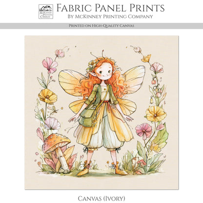 Fairy Fabric - Fantasy, Fairy Tale Painting, Mushroom, Cotton, Girl, Floral, Baby Fabric Panels, Nursery Décor, Quilt Block, Quilting