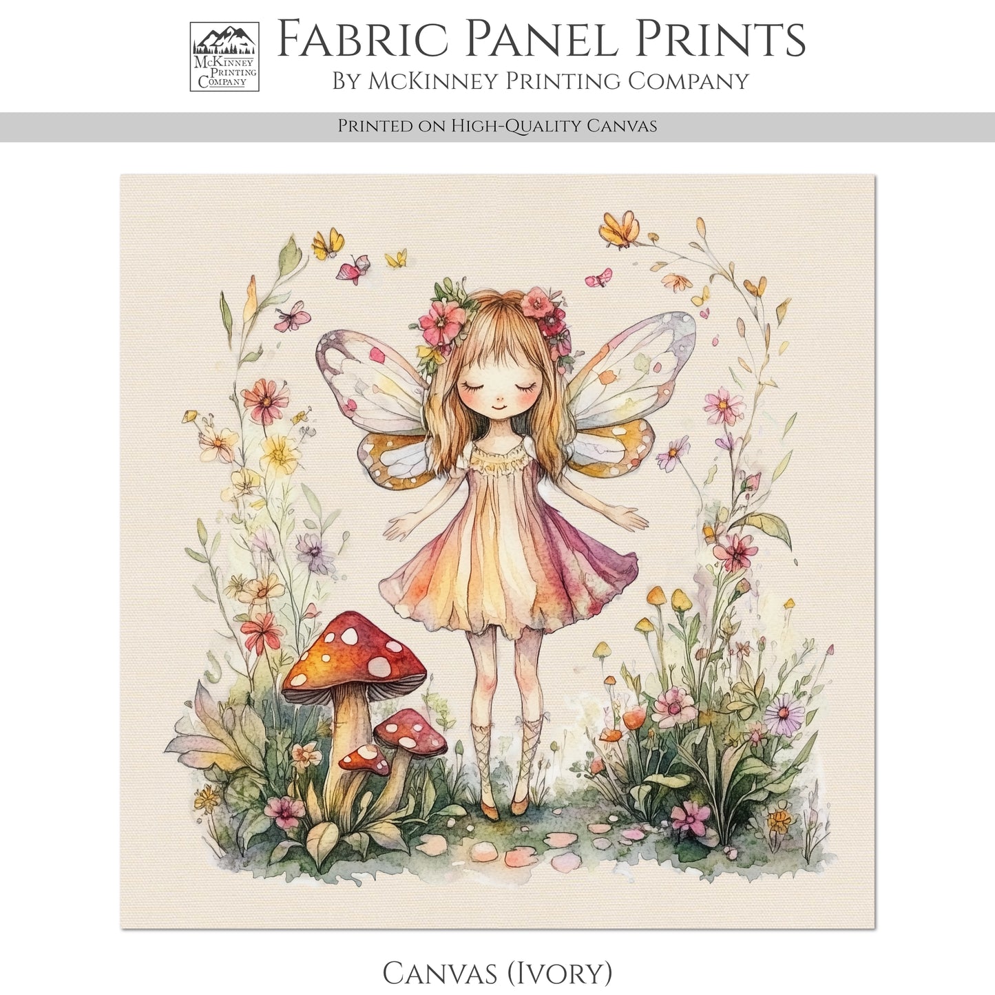 Fairy Fabric - Fantasy, Fairy Tale Painting, Castle, Cotton, Girl, Floral, Baby Fabric Panels, Nursery Décor, Quilt Block, Quilting