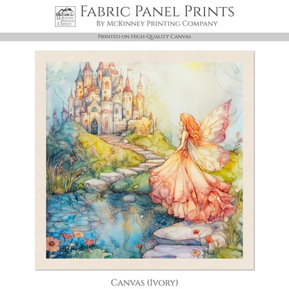Fairy Tale Painting - Fairy Fabric, Fantasy, Mushroom, Cotton, Girl, Floral, Baby, Nursery Décor, Quilt Block, Quilting