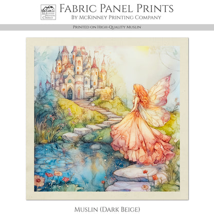 Fairy Tale Painting - Fairy Fabric, Fantasy, Mushroom, Cotton, Girl, Floral, Baby, Nursery Décor, Quilt Block, Quilting