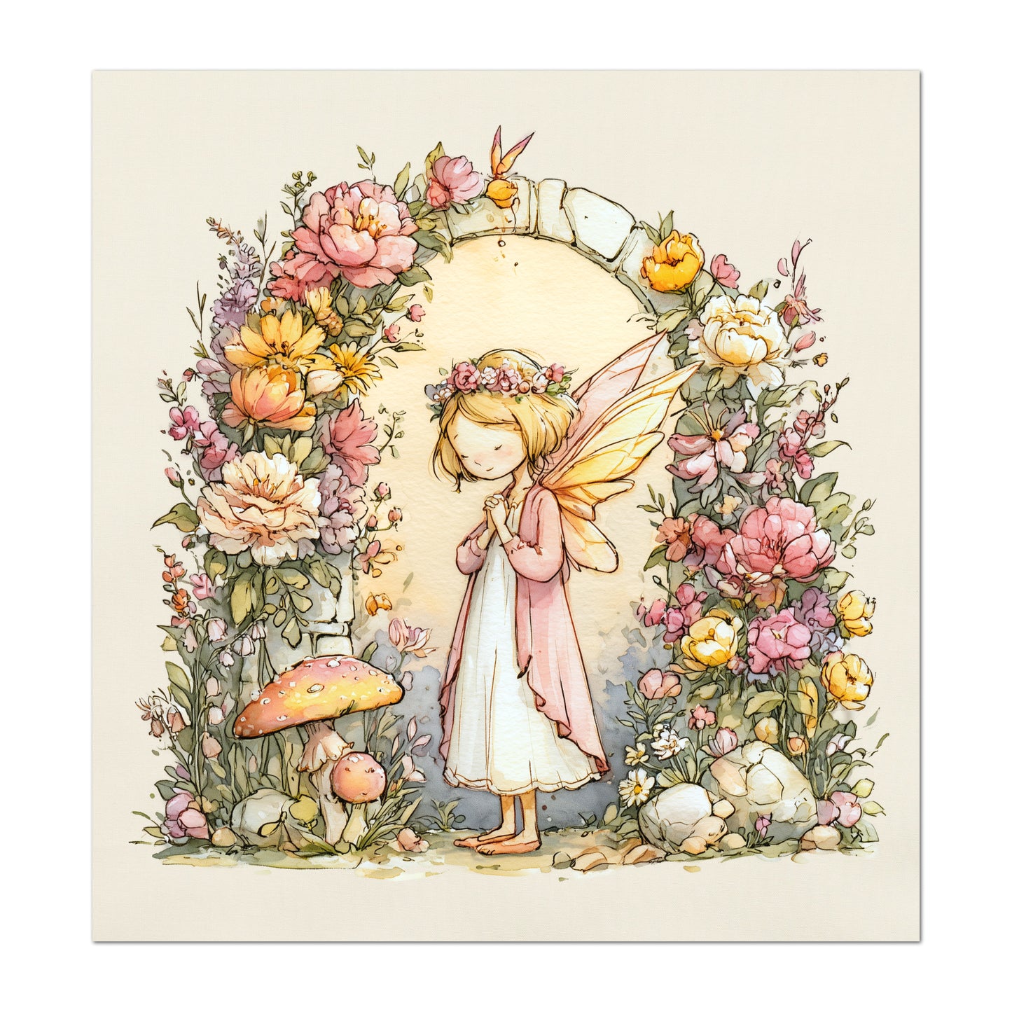 Fairy Fabric - Fantasy, Castle, Cotton, Girl, Floral, Baby Fabric Panels, Nursery Décor, Quilt Block, Quilting