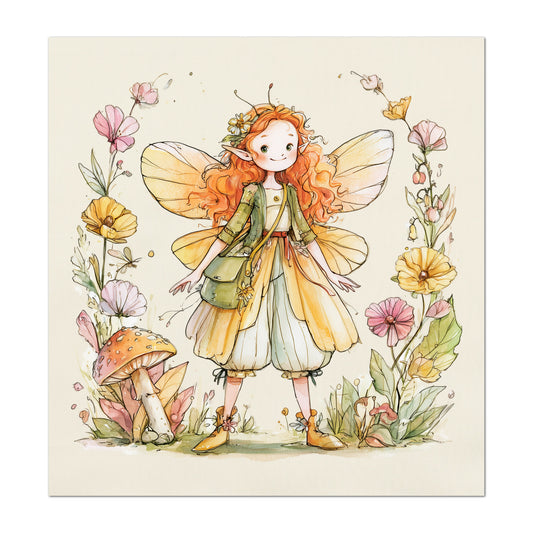 Fairy Fabric - Fantasy, Fairy Tale Painting, Mushroom, Cotton, Girl, Floral, Baby Fabric Panels, Nursery Décor, Quilt Block, Quilting