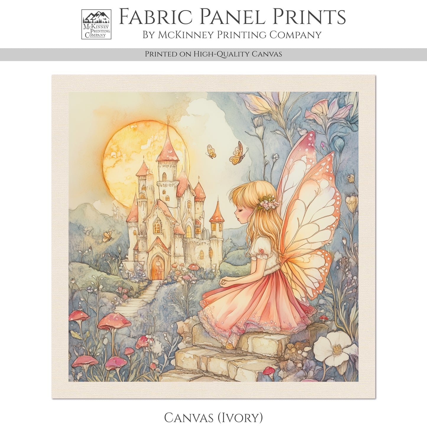 Fairytale Fabric - Fairy Tale Painting, Storybook, Fantasy, Mushroom, Cotton, Girl, Floral, Baby, Nursery Décor, Quilt Block, Quilting