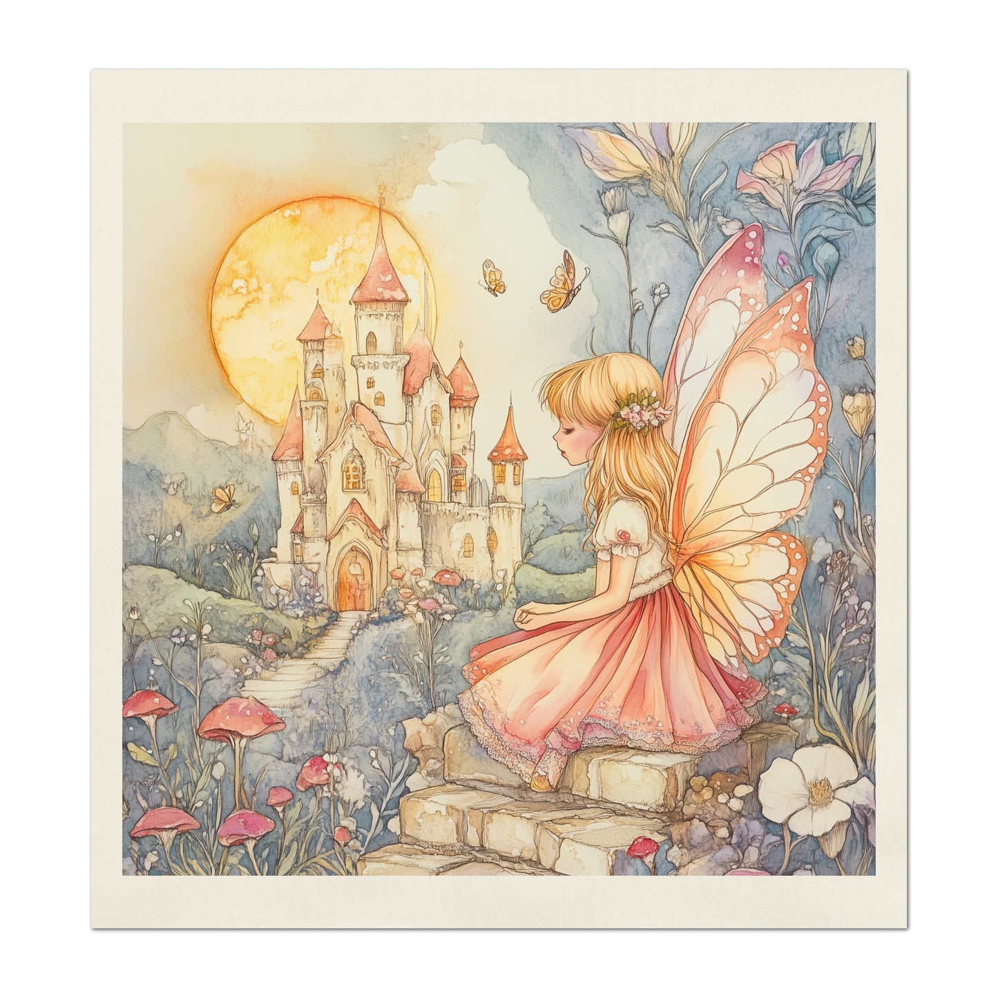 Fairytale Fabric - Fairy Tale Painting, Storybook, Fantasy, Mushroom, Cotton, Girl, Floral, Baby, Nursery Décor, Quilt Block, Quilting