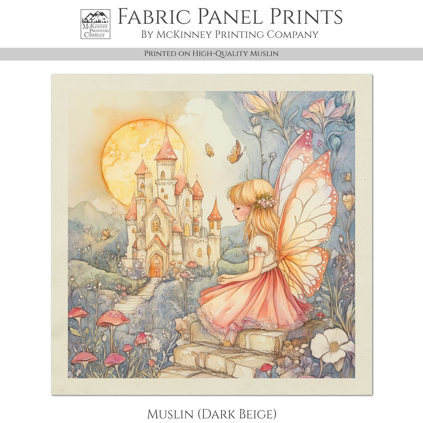 Fairytale Fabric - Fairy Tale Painting, Storybook, Fantasy, Mushroom, Cotton, Girl, Floral, Baby, Nursery Décor, Quilt Block, Quilting