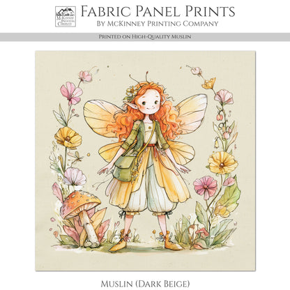 Fairy Fabric - Fantasy, Fairy Tale Painting, Mushroom, Cotton, Girl, Floral, Baby Fabric Panels, Nursery Décor, Quilt Block, Quilting