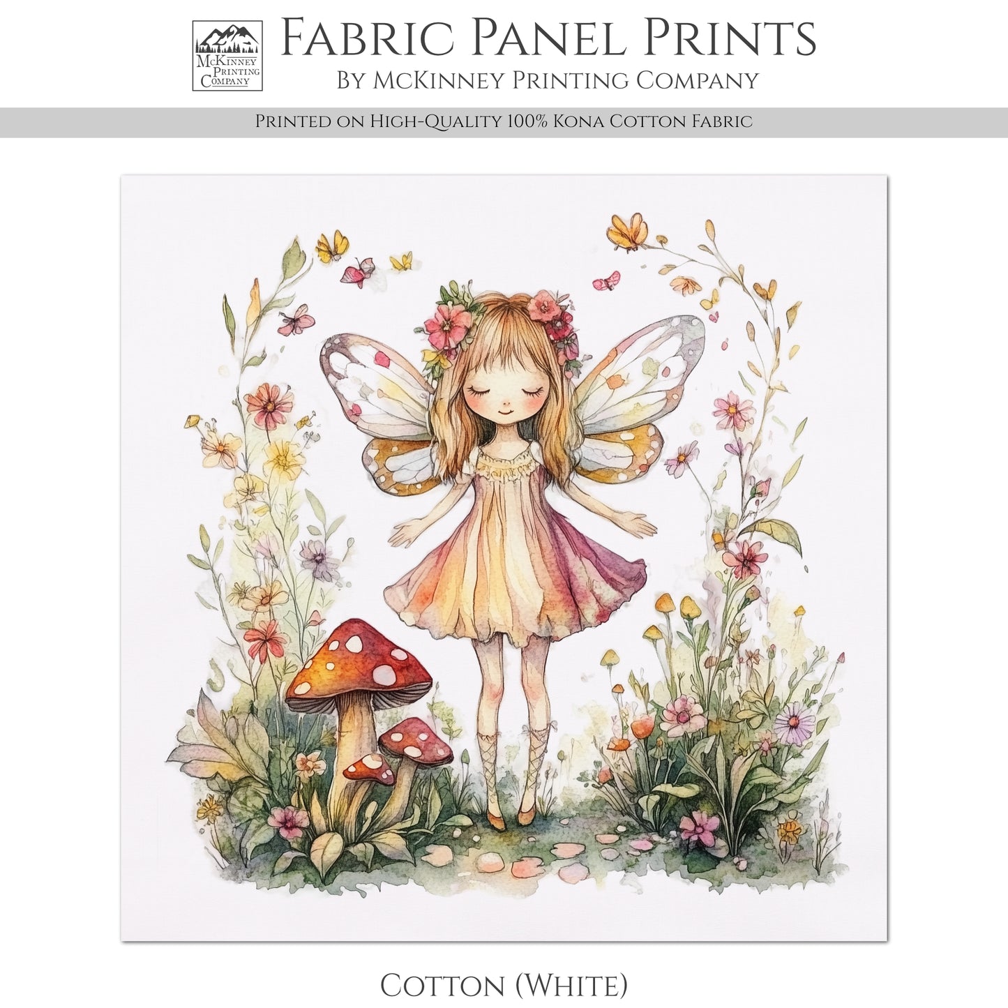 Fairy Fabric - Fantasy, Fairy Tale Painting, Castle, Cotton, Girl, Floral, Baby Fabric Panels, Nursery Décor, Quilt Block, Quilting