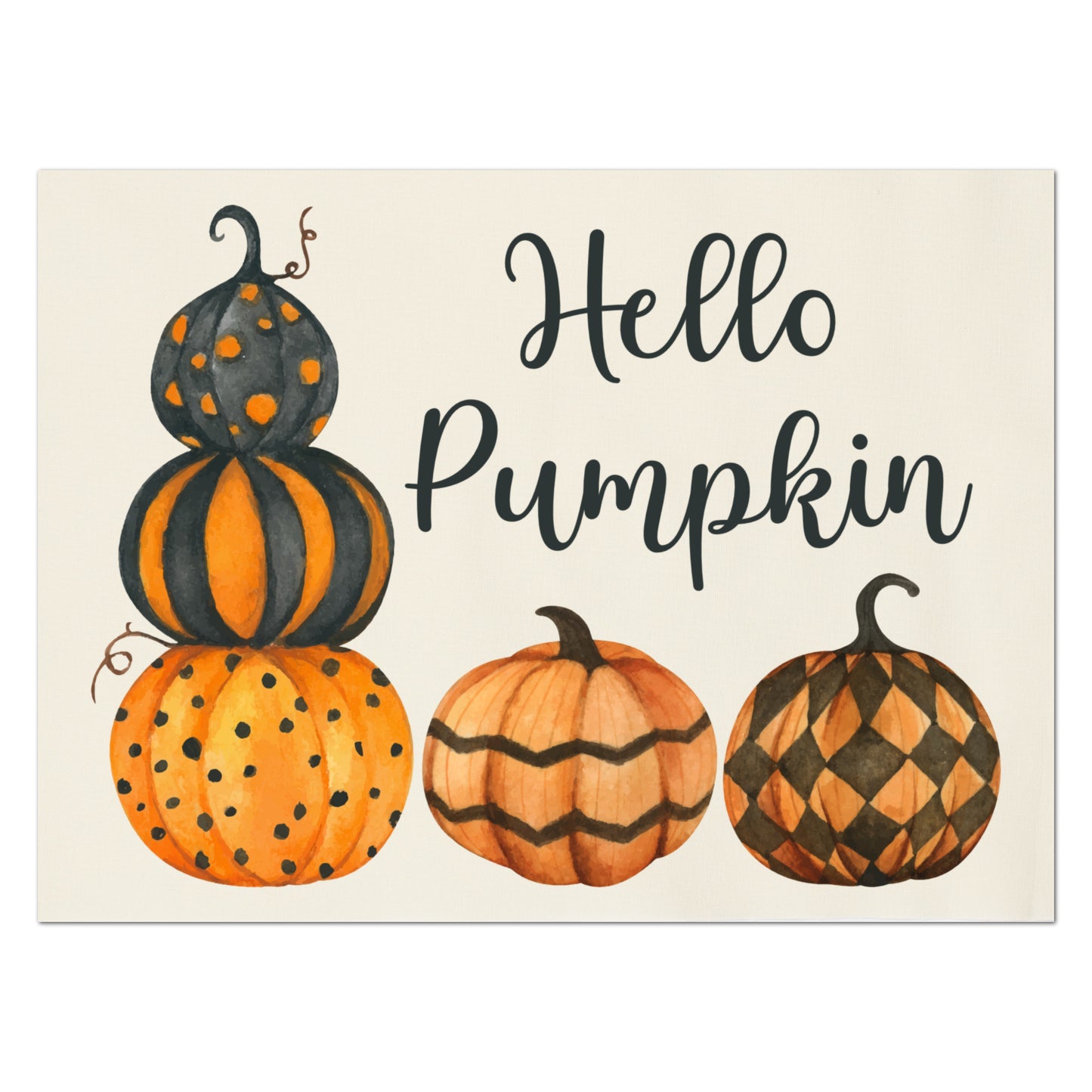 Fall Fabric Panel - Halloween Fabric, Pumpkin, Watercolor, Home Décor, Cotton, Canvas, Quilt Block, Panel, Wall Art