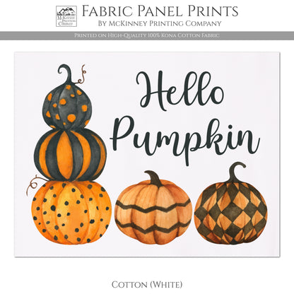 Fall Fabric Panel - Halloween Fabric, Pumpkin, Watercolor, Home Décor, Cotton, Canvas, Quilt Block, Panel, Wall Art
