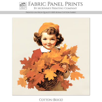 Fall Fabric Panel - Vintage, Sewing, Girl, Norman Rockwell, Style, Block Print, Cotton, Quilting, Quilt