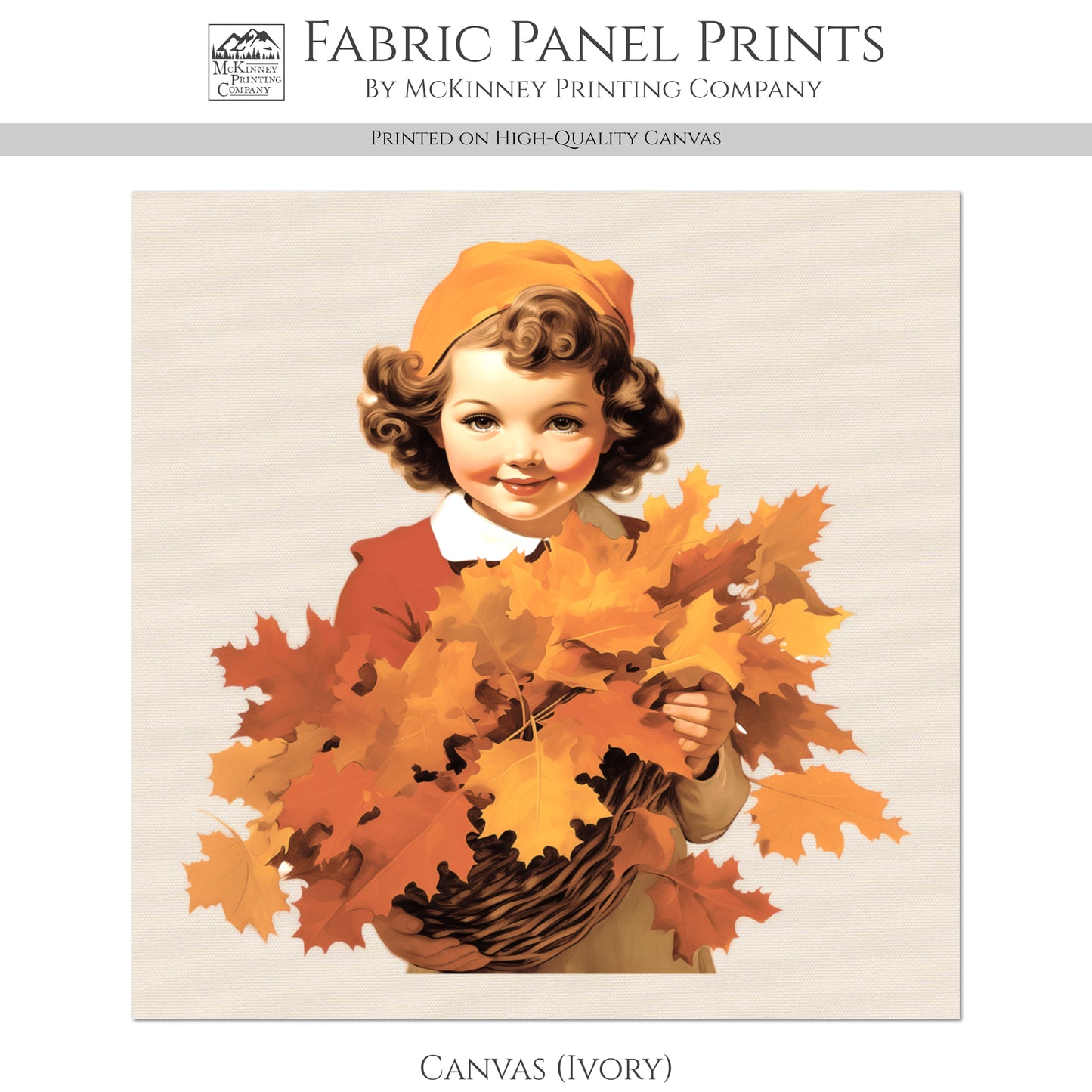 Fall Fabric Panel - Vintage, Sewing, Girl, Norman Rockwell, Style, Block Print, Cotton, Quilting, Quilt