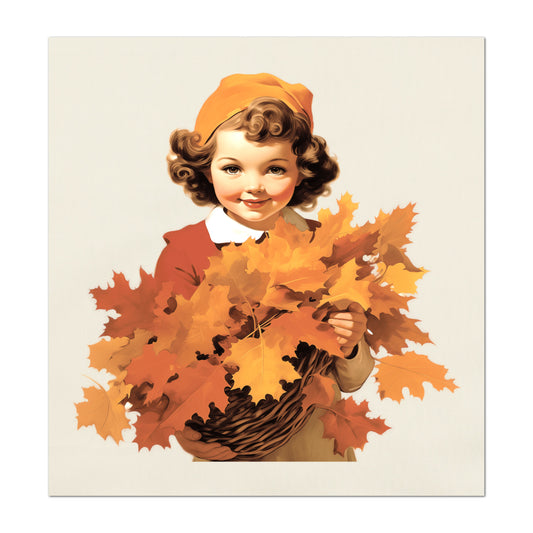 Fall Fabric Panel - Vintage, Sewing, Girl, Norman Rockwell, Style, Block Print, Cotton, Quilting, Quilt