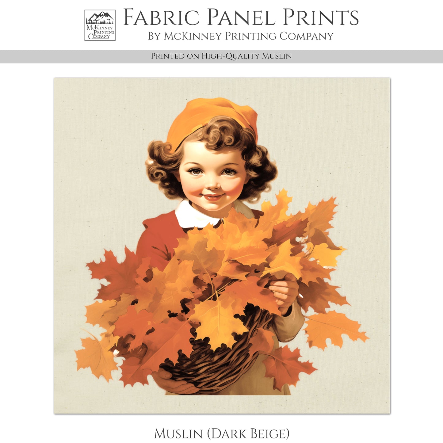 Fall Fabric Panel - Vintage, Sewing, Girl, Norman Rockwell, Style, Block Print, Cotton, Quilting, Quilt