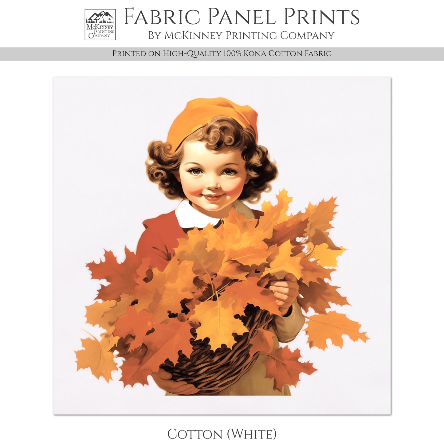 Fall Fabric Panel - Vintage, Sewing, Girl, Norman Rockwell, Style, Block Print, Cotton, Quilting, Quilt