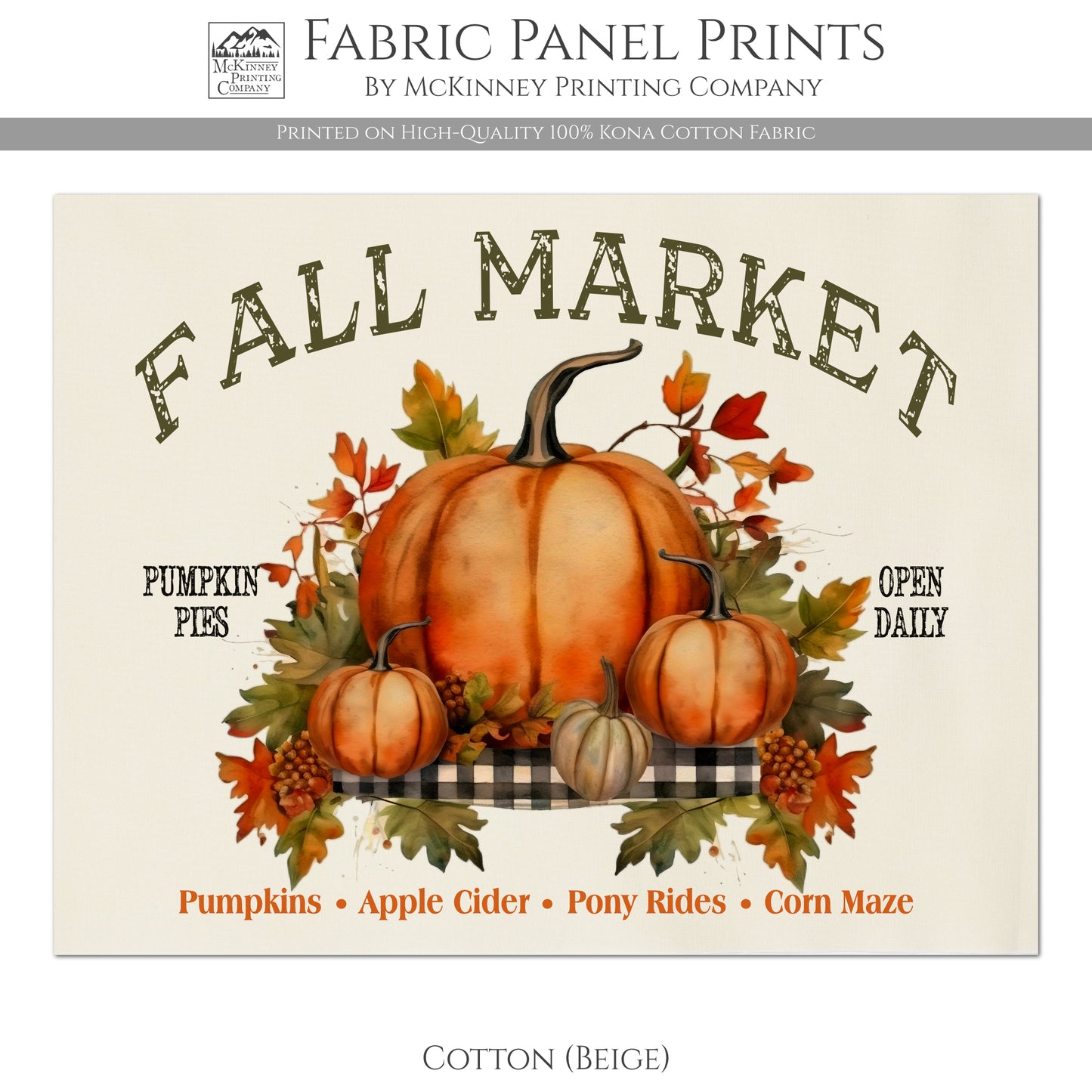 Pumpkin Fabric - Watercolor, Autumn Décor, Cotton, Muslin, Fall, Quilt Block, Panel - Kona Cotton Fabric