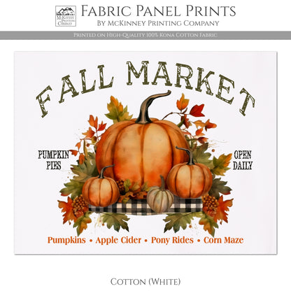 Pumpkin Fabric - Watercolor, Autumn Décor, Cotton, Muslin, Fall, Quilt Block, Panel - Kona Cotton Fabric, White