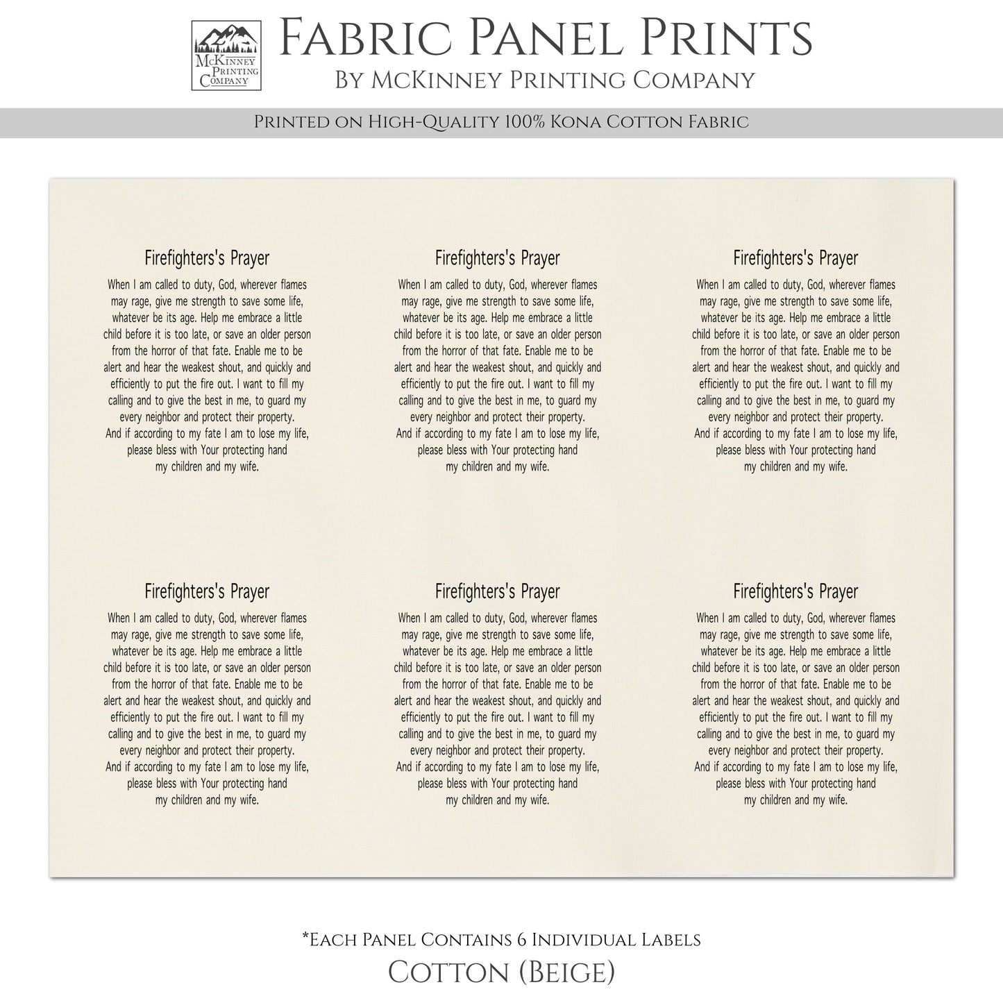 Firefighter's Prayer - Fireman, Fabric Panel, Memory Pillow, Patch, Prayer Quilt, Christian Gift, Quilting, Tag, Religious