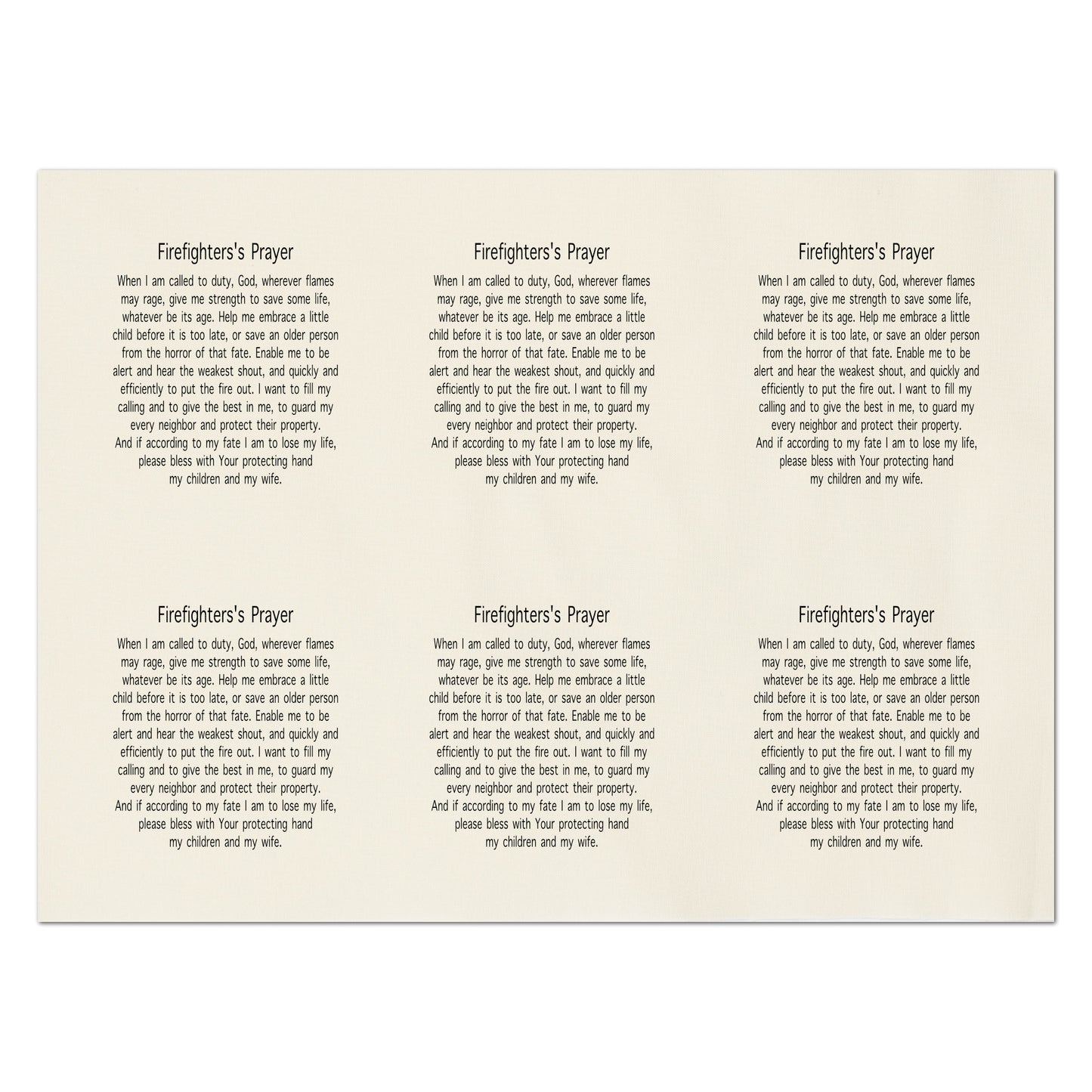 Firefighter's Prayer - Fireman, Fabric Panel, Memory Pillow, Patch, Prayer Quilt, Christian Gift, Quilting, Tag, Religious