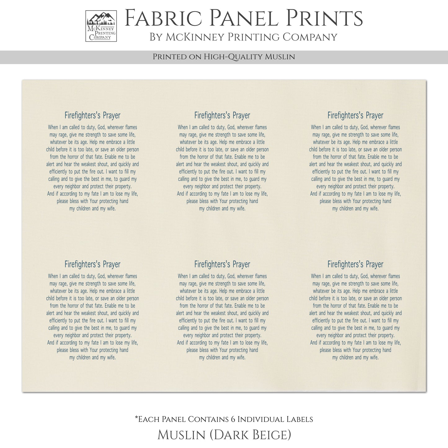 Firefighter's Prayer - Fireman, Fabric Panel, Memory Pillow, Patch, Prayer Quilt, Christian Gift, Quilting, Tag, Religious