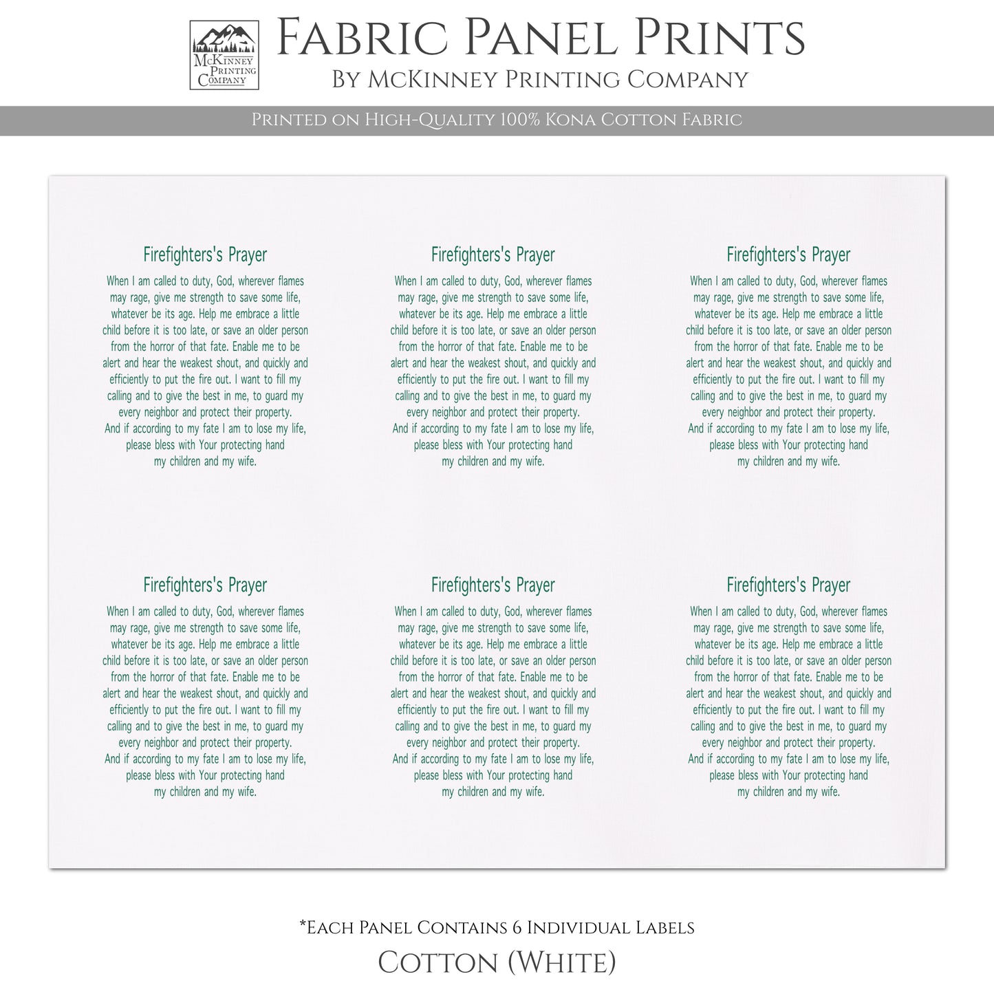 Firefighter's Prayer - Fireman, Fabric Panel, Memory Pillow, Patch, Prayer Quilt, Christian Gift, Quilting, Tag, Religious