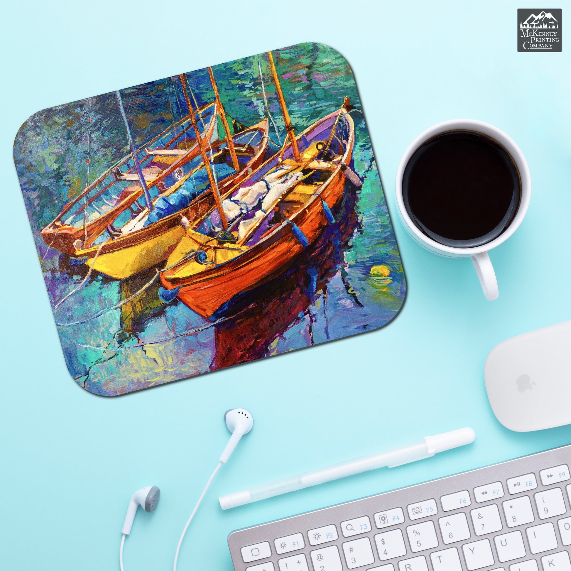 Fishing Boat Painting, Nautical Decor, Custom Mouse Pad, Laptop Accessories, Computer, Office