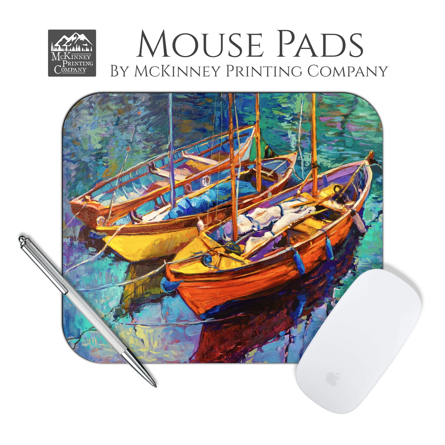 Fishing Boat Painting, Nautical Decor, Custom Mouse Pad, Laptop Accessories, Computer, Office