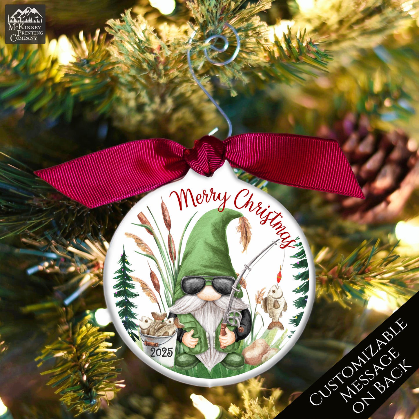 Fishing Ornament - Christmas, Gnome, Dad, Grandpa, Custom, Personalized, Camping, Outdoor, Fisherman Gift
