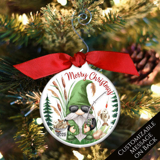 Fishing Ornament - Christmas, Gnome, Dad, Grandpa, Custom, Personalized, Camping, Outdoor, Fisherman Gift