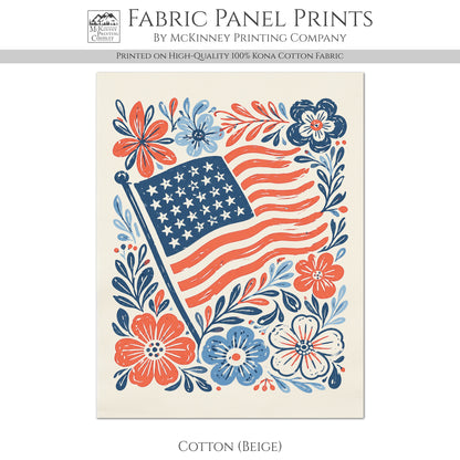 Patriotic Fabric - American Flag, Floral Print, Americana, USA, Red White and Blue, Quilting, Quilt, Cotton, Canvas