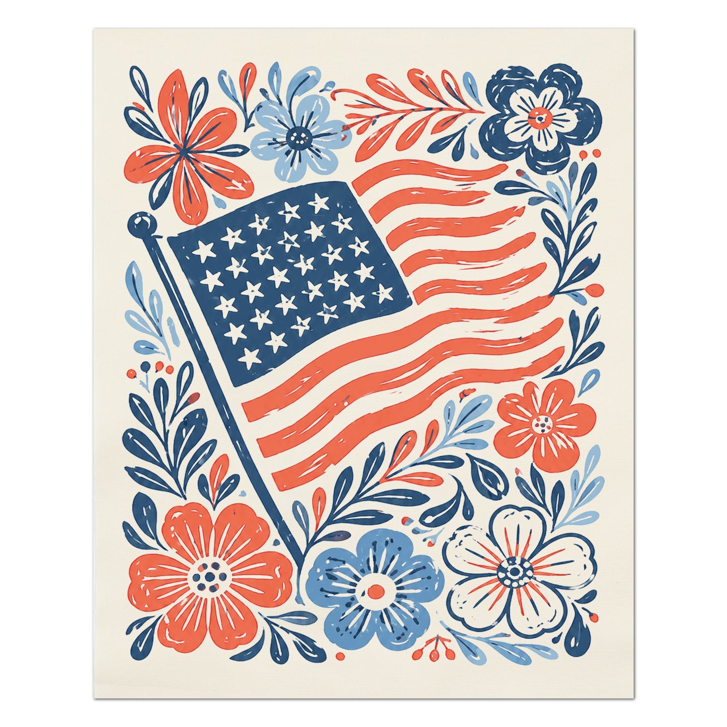 Patriotic Fabric - American Flag, Floral Print, Americana, USA, Red White and Blue, Quilting, Quilt, Cotton, Canvas