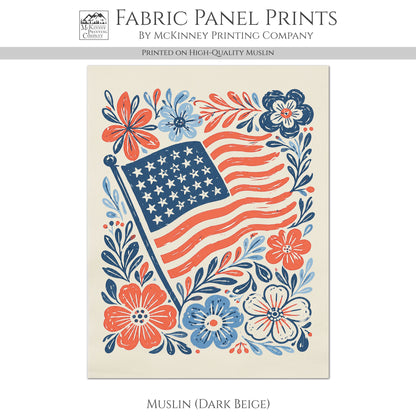 Patriotic Fabric - American Flag, Floral Print, Americana, USA, Red White and Blue, Quilting, Quilt, Cotton, Canvas