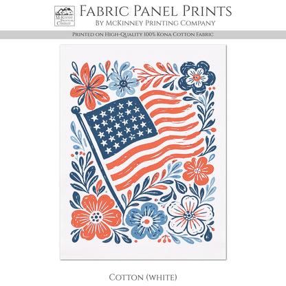 Patriotic Fabric - American Flag, Floral Print, Americana, USA, Red White and Blue, Quilting, Quilt, Cotton, Canvas