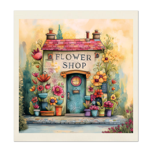 Baby Girl Fabric, Panel - Flower Shop, Nursery, Village, Print, Cotton, Watercolor, Block, Quilting, Sewing, Shower Gift