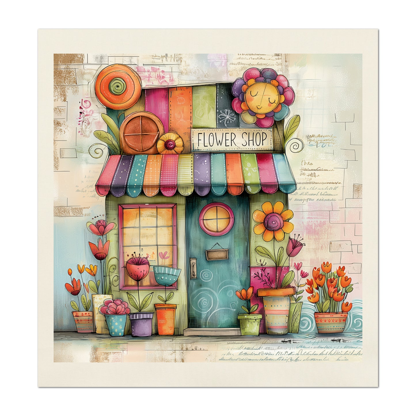 Baby Fabric Panels - Flower Shop, Nursery, Village, Print, Cotton, Watercolor, Block, Quilting, Sewing, Shower Gift